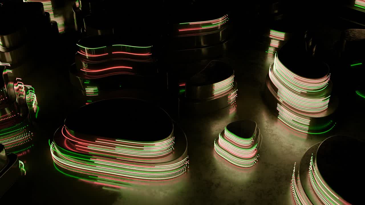 추상적인 3d 기하학적 모양과 네온 조명