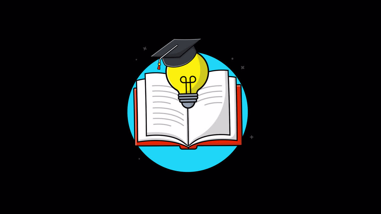 Animated Book, Lightbulb, and Graduation Cap Illustration