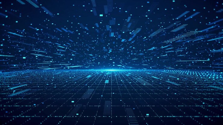4k 3d scifi background plexus digital cyber space blue hi tech field hologram glow particles lines
