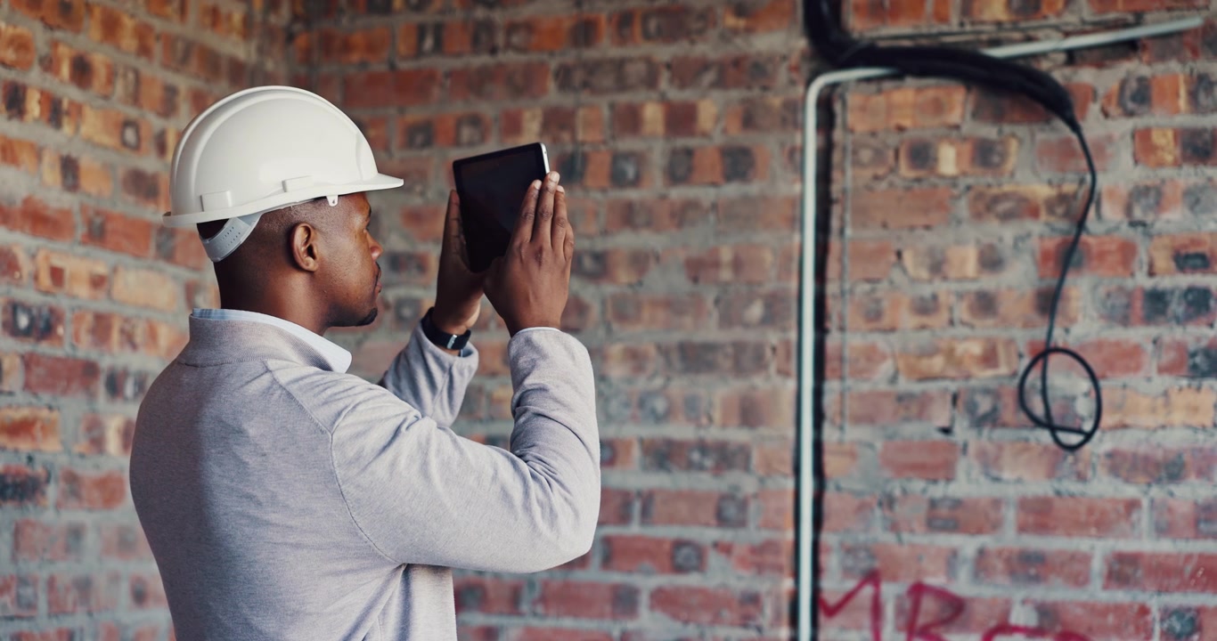 Construction Manager Using Tablet to Inspect Unfinished Building Interior