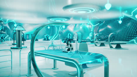 futuristic laboratory with glowing blue lights