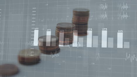 animación del procesamiento de datos financieros sobre monedas sobre fondo blanco