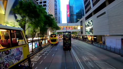 view of hong kong city busy streets from tramways