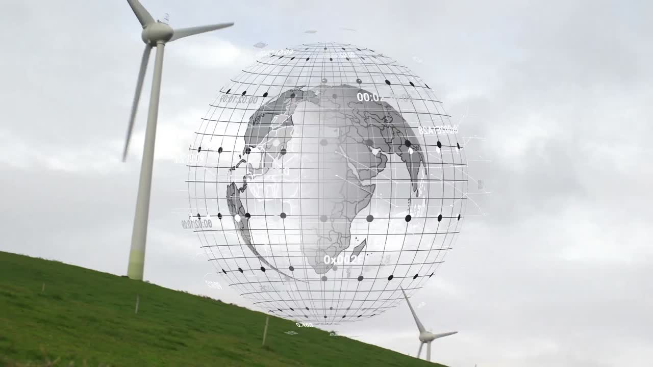 animación del globo girando con flechas sobre pilones