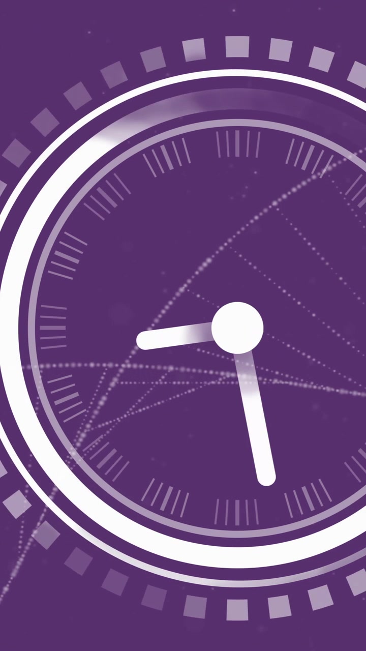 Animation of circular scanner with clock hands over dna on purple background