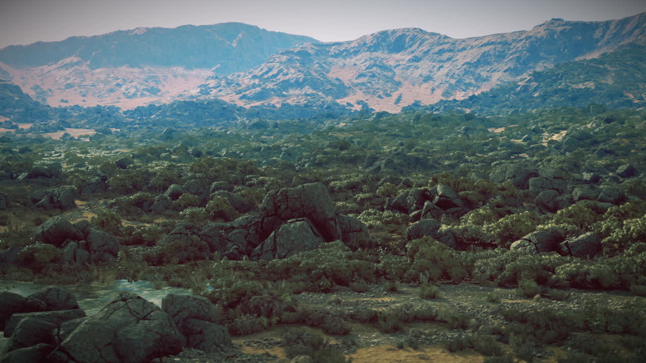 Lush green landscape with rocky mountains during the day