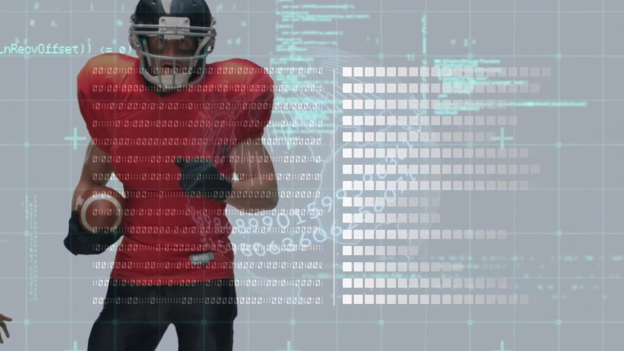 Animation of data processing over caucasian male model