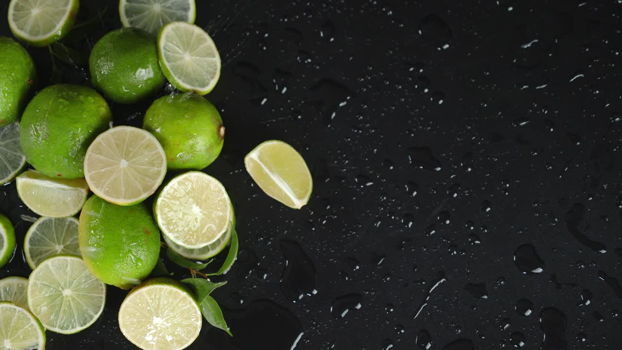 en pedazos de cal perfumada caen gotas de agua.