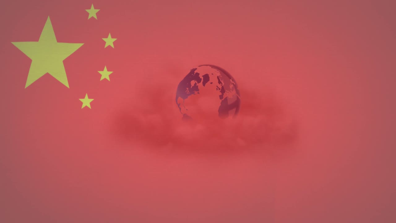 animación de la bandera china ondeando sobre el globo en las nubes