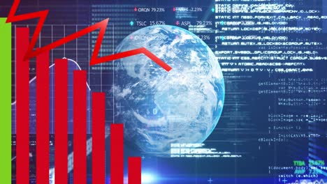 animación de gráficos, globos y datos financieros en el espacio digital de la marina