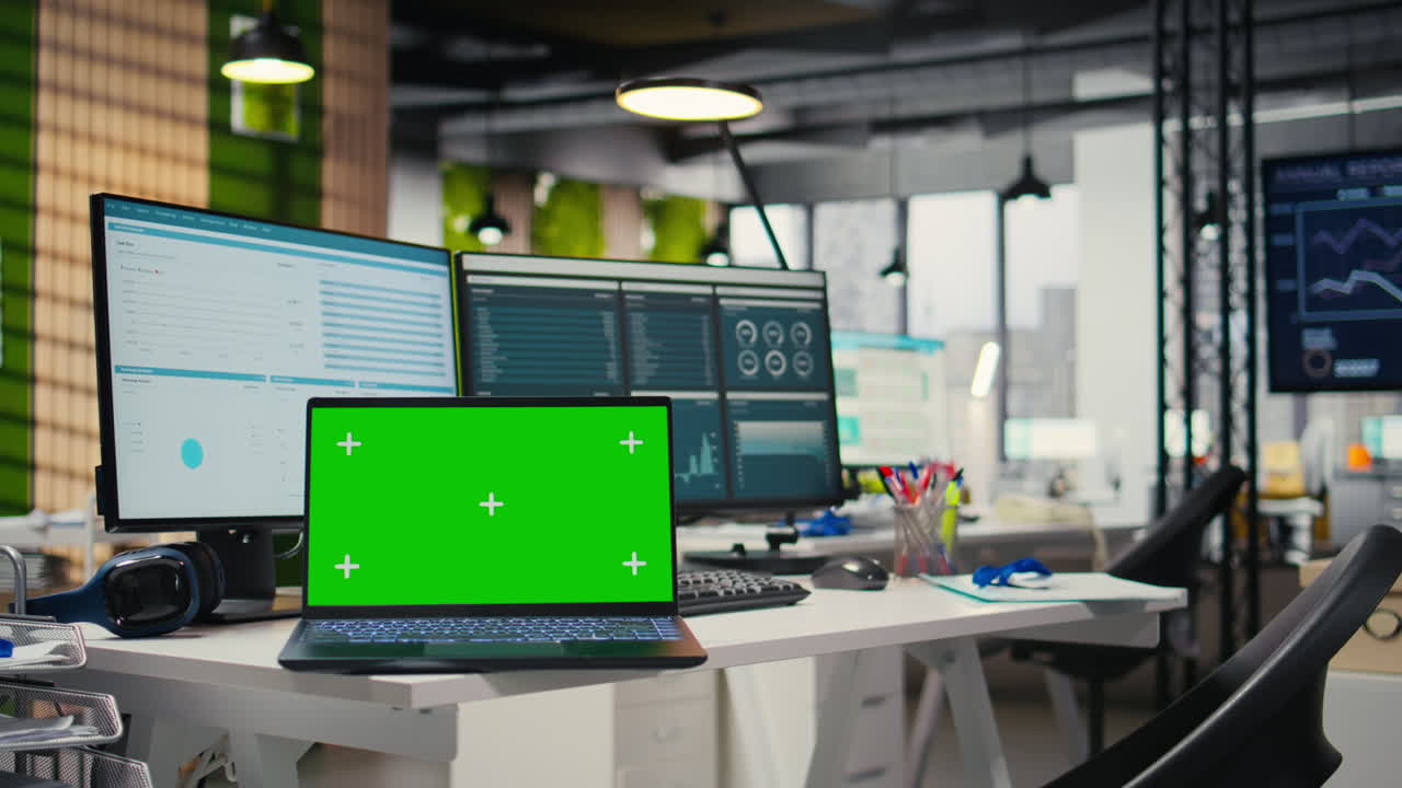 Vertical Video Empty professional office includes analytics tools and isolated display