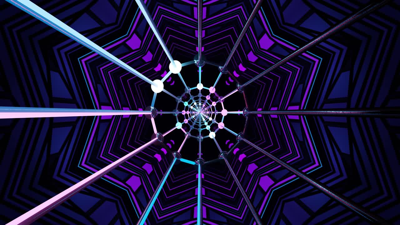 Multicolored geometric shapes and lines pulsate in a fluid motion, creating an engaging visual atmosphere ideal for relaxation or entertainment. The design features a mesmerizing loop
