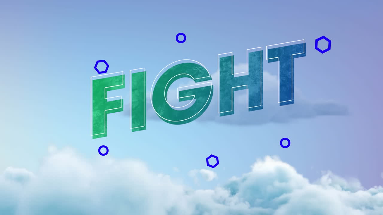 구름이  ⁇ 은 파란 하늘 위에서 싸움 텍스트의 애니메이션