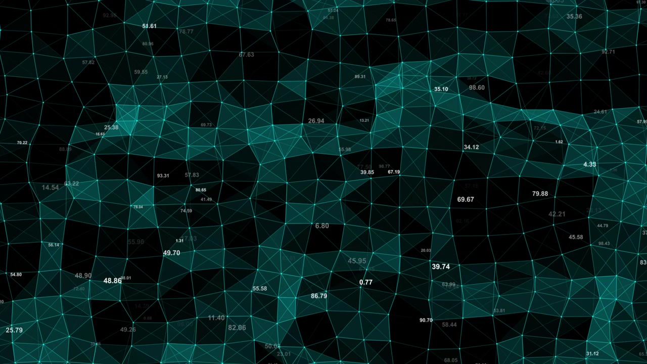 Abstract Digital Network Mesh with Floating Data Numbers