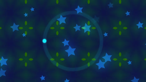 animation of white circle over stars and kaleidoscopic blue background