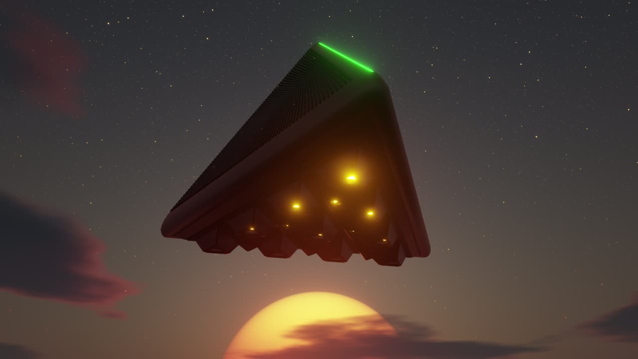 pirámide ufo jets hover sol estrellas 3d bucle sin costuras