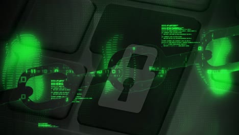 cadena de seguridad verde brillante contra el cierre de la llave del candado de seguridad