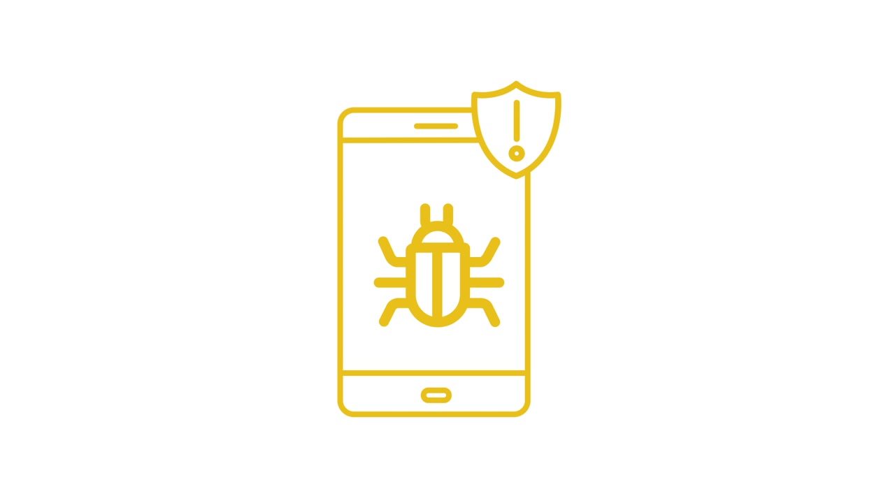 Icona Animata che Mostra Virus su Smartphone e Avviso di Sicurezza