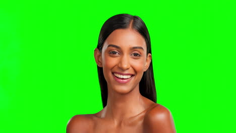 Face,-wink-and-beauty-of-woman-on-green-screen