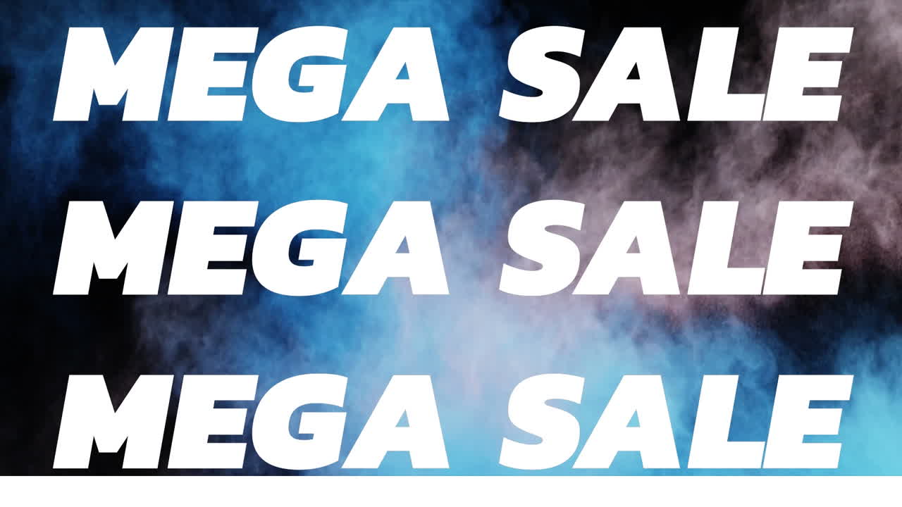 파란색 움직이는 구름 위에 메가 판매 텍스트의 애니메이션