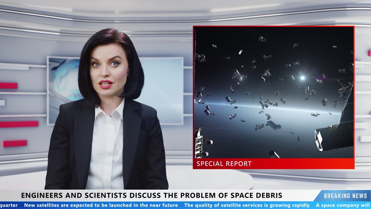 Female Anchor Reporting Space Debris News