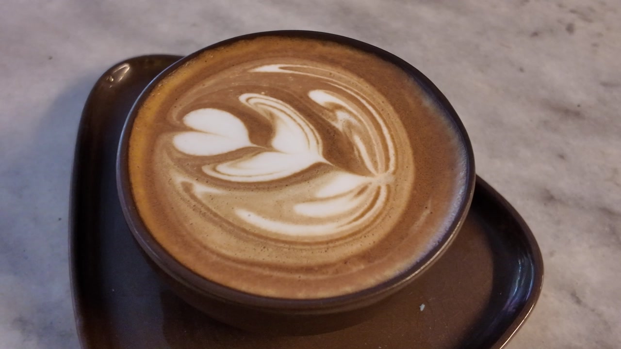 Close-Up of Latte with Heart and Leaf Latte Art