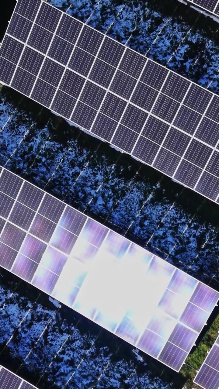 Pannelli solari coprono il terreno in una vasta area sotto la luce del sole