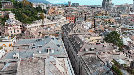 drone view over rooftops of famous via garibaldi pedestrian street in genoa