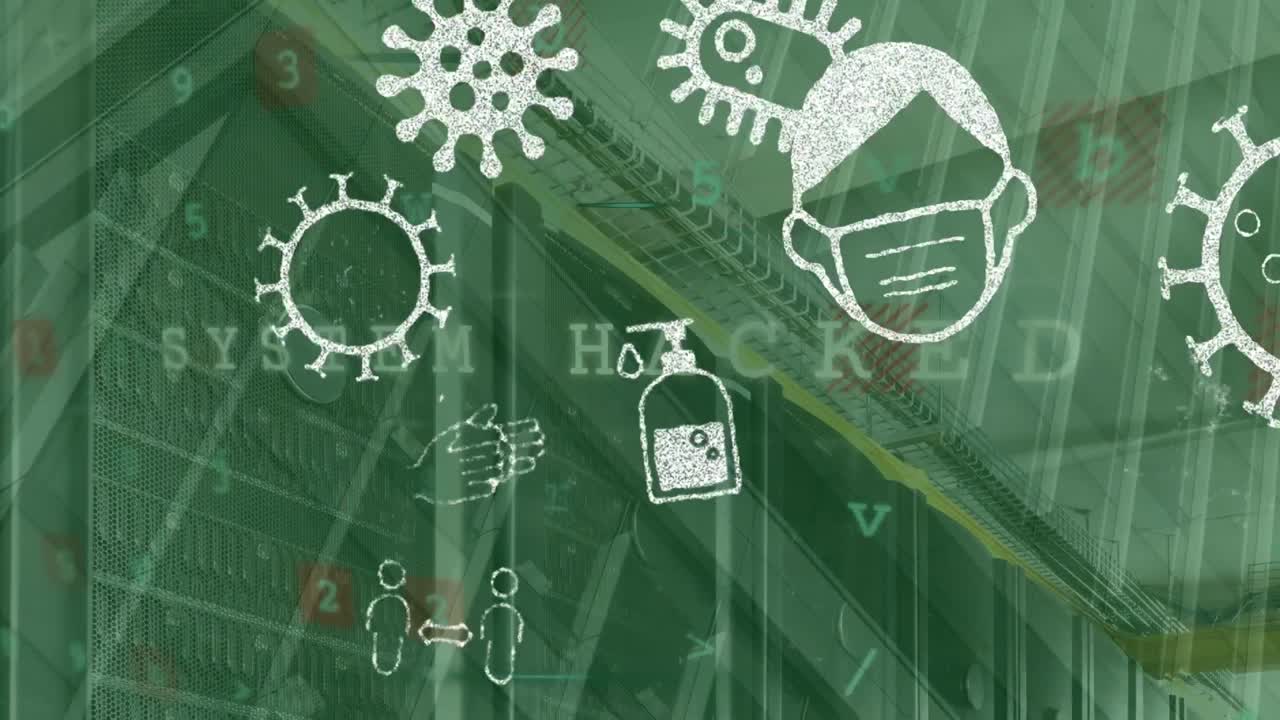 서버를 이동하는 팬데 ⁇  아이콘의 애니메이션과 악성코드 스캔