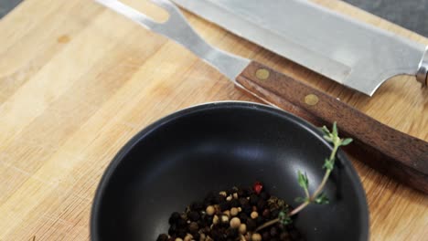 close-up of wooden board and ingredients