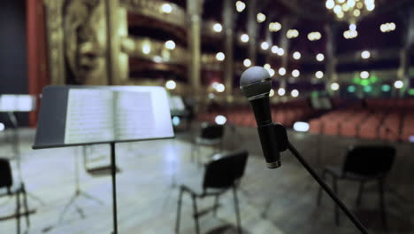 preparation for a performance in an elegant theater setting