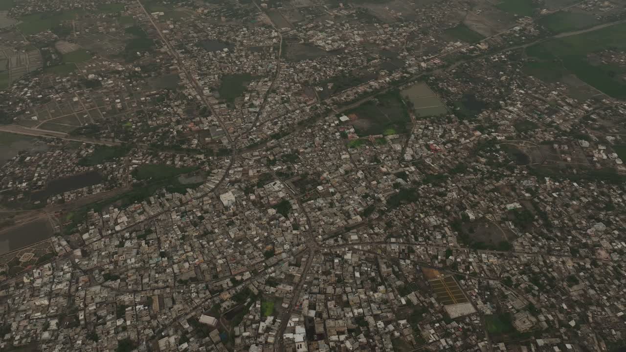 Aerial view of Badin, Pakistan's dense urban grid