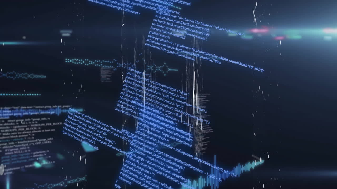 Animation of connections and data processing over black background
