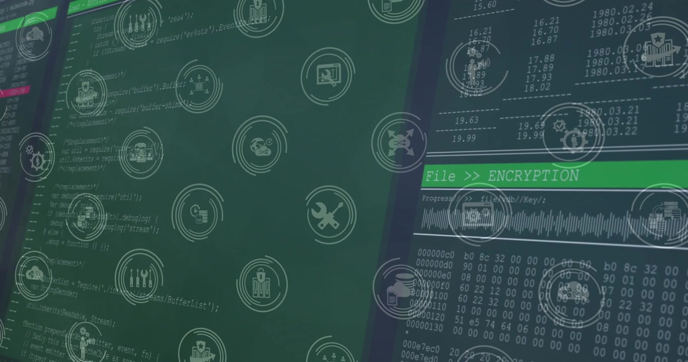 Composition of network of connections with icons over computer circuit board