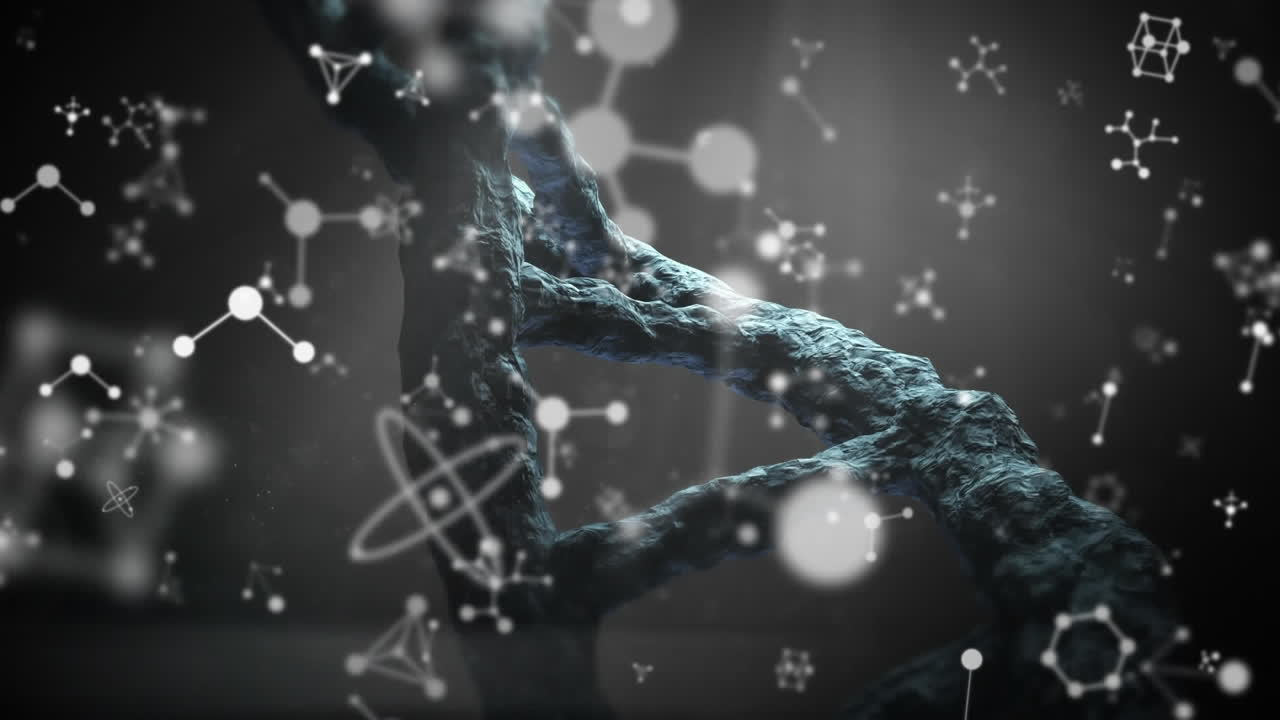 Animation of molecular structures rotating over dna helix