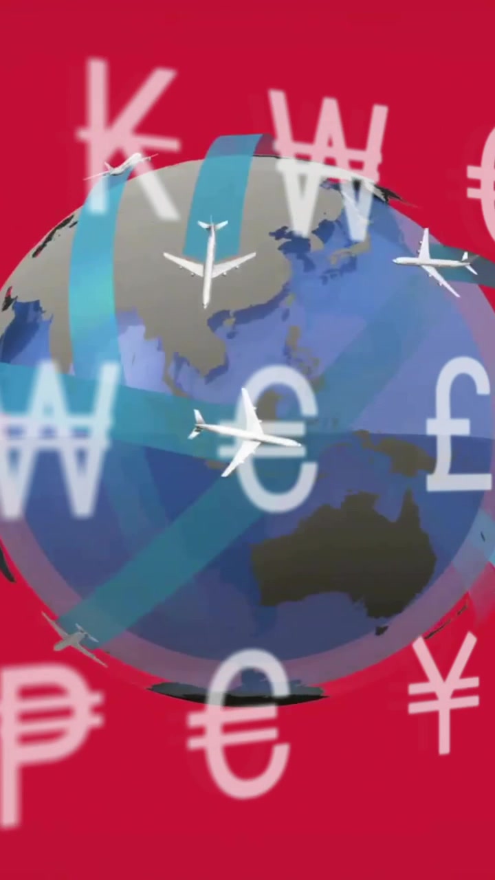 Animation of financial currency symbols over globe
