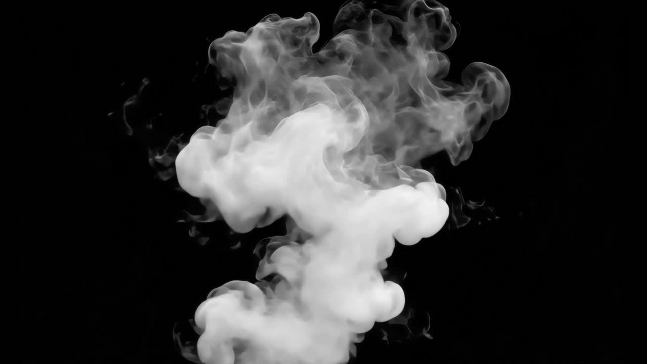 Abstract swirling white smoke animated overlay, transparent 4K video, alpha channel, ProRes 4444