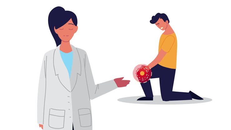 doctor and man with knee pain rheumatology disease animation