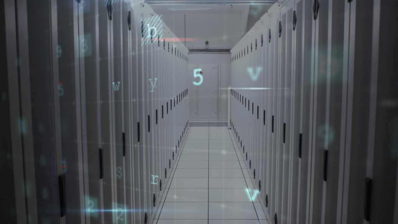 animación de texto y números de advertencia de ataque cibernético procesados a través de servidores informáticos