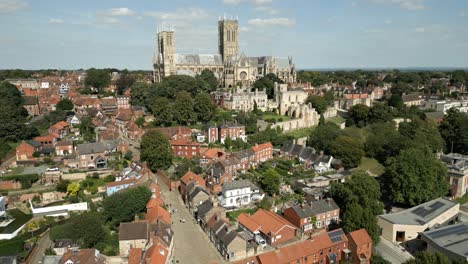 lincoln cathedral town steep hill bishops palace historic buildings aerial view