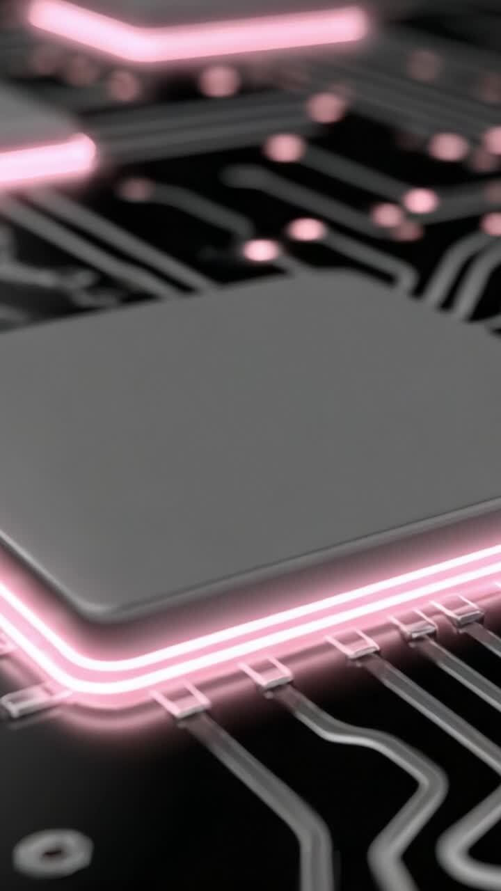 Esplora il design complesso di una scheda madre moderna con componenti del processore illuminati e percorsi elettrici lineari