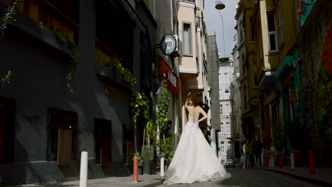 bride walking in istanbul's alley