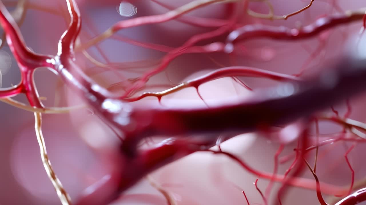 Detailed Close-Up of Intricate Red Vascular Structures Illustrating the Complexities of Circulatory System Biology and Microanatomy in Stunning Clarity