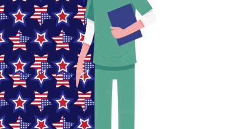 Animación-De-Doctora-Y-Estrellas-Coloreadas-Con-Bandera-De-Estados-Unidos-De-América