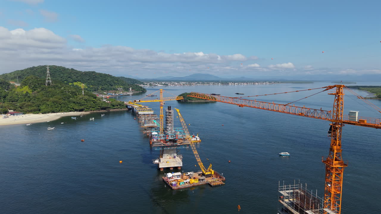 Aerial view of Guaratuba Matinhos bridge under construction, Brazil