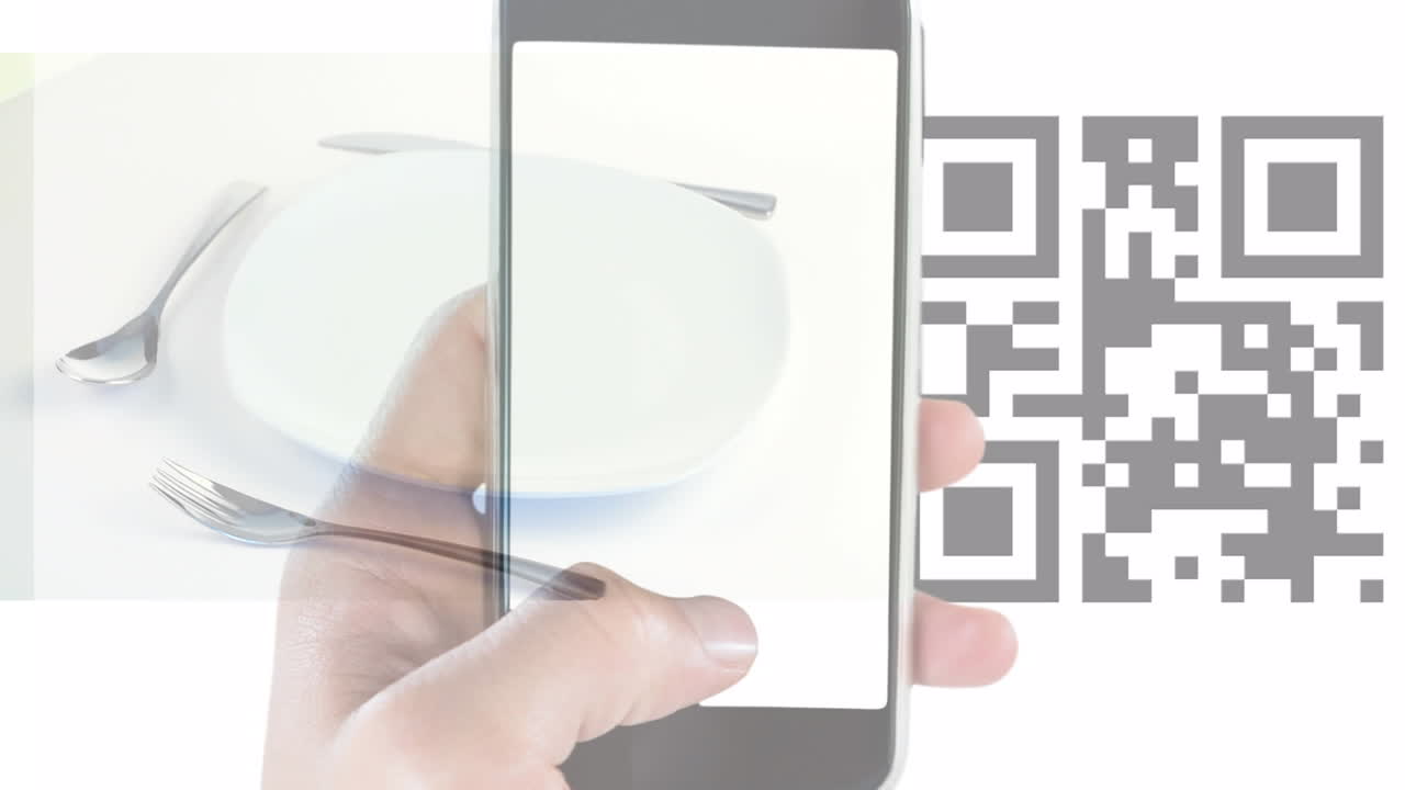 animación del código qr, hilado de placas y escaneo del código qr en el teléfono inteligente
