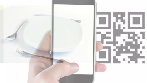 Animation of qr code, plate spinning and qr code scanning on smartphone