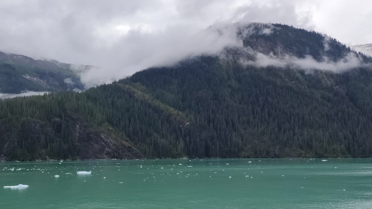 Endicott Arm, Alaska - Montagne nebbiose e iceberg sull'acqua