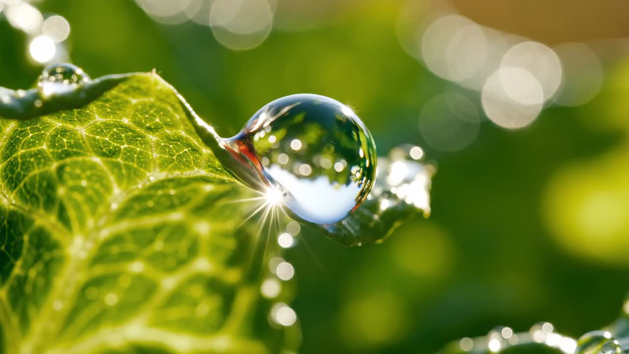 Macro shot of water droplet on a leaf