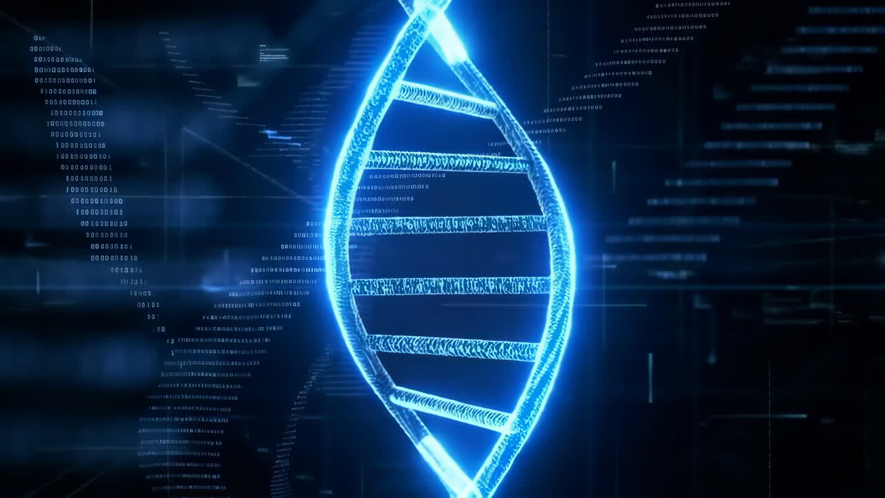 DNA Double Helix Structure with Digital Background